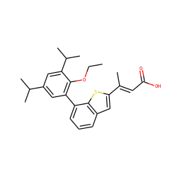 CCOc1c(-c2cccc3cc(/C(C)=C/C(=O)O)sc23)cc(C(C)C)cc1C(C)C ZINC000029340373