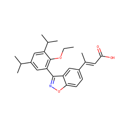 CCOc1c(-c2noc3ccc(/C(C)=C/C(=O)O)cc23)cc(C(C)C)cc1C(C)C ZINC000026660063