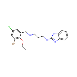 CCOc1c(Br)cc(Cl)cc1CNCCCNc1nc2ccccc2[nH]1 ZINC000028368342