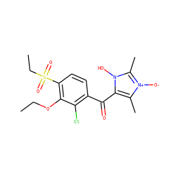 CCOc1c(S(=O)(=O)CC)ccc(C(=O)c2c(C)[n+]([O-])c(C)n2O)c1Cl ZINC000103205414