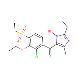 CCOc1c(S(=O)(=O)CC)ccc(C(=O)c2c(C)nc(CC)n2O)c1Cl ZINC000103205335