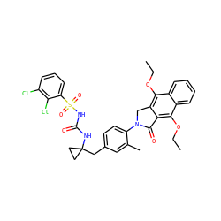 CCOc1c2c(c(OCC)c3ccccc13)C(=O)N(c1ccc(CC3(NC(=O)NS(=O)(=O)c4cccc(Cl)c4Cl)CC3)cc1C)C2 ZINC000072122098
