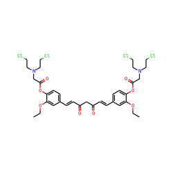 CCOc1cc(/C=C/C(=O)CC(=O)/C=C/c2ccc(OC(=O)CN(CCCl)CCCl)c(OCC)c2)ccc1OC(=O)CN(CCCl)CCCl ZINC000150608859