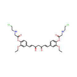 CCOc1cc(/C=C/C(=O)CC(=O)/C=C/c2ccc(OC(=O)CNCCCl)c(OCC)c2)ccc1OC(=O)CNCCCl ZINC000103278911