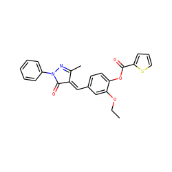CCOc1cc(/C=C2/C(=O)N(c3ccccc3)N=C2C)ccc1OC(=O)c1cccs1 ZINC000008672233
