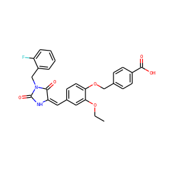 CCOc1cc(/C=C2/NC(=O)N(Cc3ccccc3F)C2=O)ccc1OCc1ccc(C(=O)O)cc1 ZINC000009262865