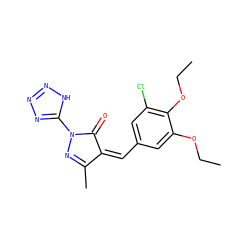 CCOc1cc(/C=C2\C(=O)N(c3nnn[nH]3)N=C2C)cc(Cl)c1OCC ZINC000029135639