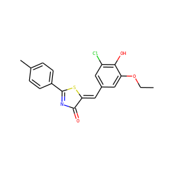 CCOc1cc(/C=C2\SC(c3ccc(C)cc3)=NC2=O)cc(Cl)c1O ZINC000012411350