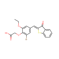 CCOc1cc(/C=C2\Sc3ccccc3C2=O)cc(Br)c1OCC(=O)O ZINC000013425223