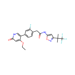 CCOc1cc(=O)[nH]cc1-c1ccc(CC(=O)Nc2cc(C(C)(C)C(F)(F)F)no2)c(F)c1 ZINC000224310282