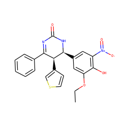 CCOc1cc([C@@H]2NC(=O)N=C(c3ccccc3)[C@@H]2c2ccsc2)cc([N+](=O)[O-])c1O ZINC000169702714