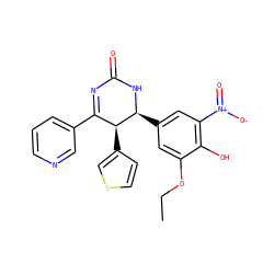 CCOc1cc([C@@H]2NC(=O)N=C(c3cccnc3)[C@@H]2c2ccsc2)cc([N+](=O)[O-])c1O ZINC000169702722