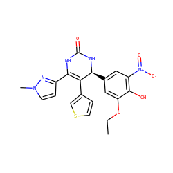 CCOc1cc([C@@H]2NC(=O)NC(c3ccn(C)n3)=C2c2ccsc2)cc([N+](=O)[O-])c1O ZINC000068267045