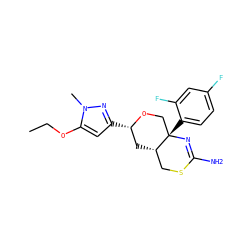 CCOc1cc([C@H]2C[C@H]3CSC(N)=N[C@@]3(c3ccc(F)cc3F)CO2)nn1C ZINC000169708483