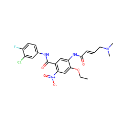 CCOc1cc([N+](=O)[O-])c(C(=O)Nc2ccc(F)c(Cl)c2)cc1NC(=O)/C=C/CN(C)C ZINC000096928311