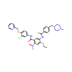 CCOc1cc([N+](=O)[O-])c(C(=O)Nc2ccc(OCc3ccccn3)c(Cl)c2)cc1NC(=O)c1ccc(CN2CCN(C)CC2)cc1 ZINC000096928305