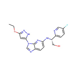 CCOc1cc(-n2cnc3ccc(N[C@@H](CO)c4ccc(F)cn4)nc32)[nH]n1 ZINC000096167836