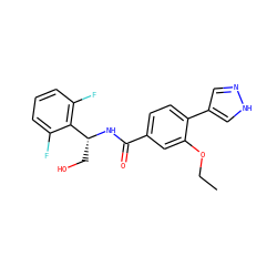 CCOc1cc(C(=O)N[C@H](CO)c2c(F)cccc2F)ccc1-c1cn[nH]c1 ZINC001772581226