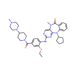 CCOc1cc(C(=O)N2CCC(N3CCN(C)CC3)CC2)ccc1Nc1ncc2c(n1)N(C1CCCC1)c1ccccc1C(=O)N2C ZINC000096270216