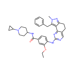 CCOc1cc(C(=O)NC2CCN(C3CC3)CC2)ccc1Nc1ncc2c(n1)-c1c(nn(C)c1Cc1ccccc1)CC2 ZINC000169702429