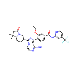CCOc1cc(C(=O)Nc2cc(C(F)(F)F)ccn2)ccc1-c1nc([C@@H]2CC[C@@H]3N(C2)C(=O)CC3(C)C)n2ccnc(N)c12 ZINC000145356120