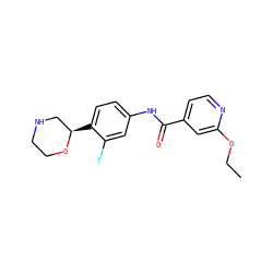 CCOc1cc(C(=O)Nc2ccc([C@@H]3CNCCO3)c(F)c2)ccn1 ZINC000149897586