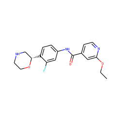 CCOc1cc(C(=O)Nc2ccc([C@H]3CNCCO3)c(F)c2)ccn1 ZINC000149896528