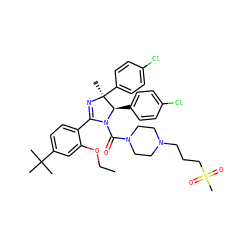 CCOc1cc(C(C)(C)C)ccc1C1=N[C@@](C)(c2ccc(Cl)cc2)[C@@H](c2ccc(Cl)cc2)N1C(=O)N1CCN(CCCS(C)(=O)=O)CC1 ZINC000096270377