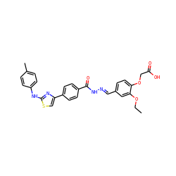 CCOc1cc(C=NNC(=O)c2ccc(-c3csc(Nc4ccc(C)cc4)n3)cc2)ccc1OCC(=O)O ZINC000253983053
