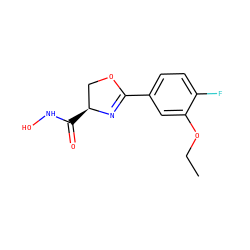 CCOc1cc(C2=N[C@@H](C(=O)NO)CO2)ccc1F ZINC000013474910