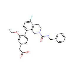 CCOc1cc(CC(=O)O)ccc1-c1ccc(F)c2c1CN(C(=O)NCc1ccccc1)CC2 ZINC000144079932