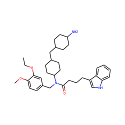 CCOc1cc(CN(C(=O)CCCc2c[nH]c3ccccc23)C2CCC(CC3CCC(N)CC3)CC2)ccc1OC ZINC000028825981