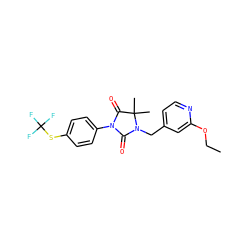 CCOc1cc(CN2C(=O)N(c3ccc(SC(F)(F)F)cc3)C(=O)C2(C)C)ccn1 ZINC000071317712