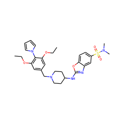 CCOc1cc(CN2CCC(Nc3nc4cc(S(=O)(=O)N(C)C)ccc4o3)CC2)cc(OCC)c1-n1cccc1 ZINC000049774851