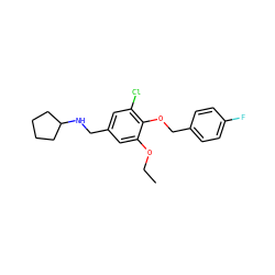CCOc1cc(CNC2CCCC2)cc(Cl)c1OCc1ccc(F)cc1 ZINC000004657426