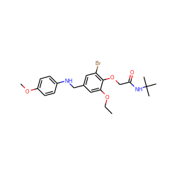 CCOc1cc(CNc2ccc(OC)cc2)cc(Br)c1OCC(=O)NC(C)(C)C ZINC000000679373