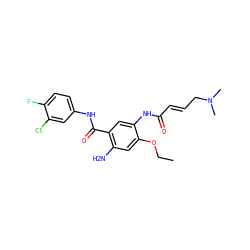 CCOc1cc(N)c(C(=O)Nc2ccc(F)c(Cl)c2)cc1NC(=O)/C=C/CN(C)C ZINC000096928312