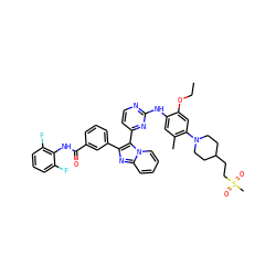 CCOc1cc(N2CCC(CCS(C)(=O)=O)CC2)c(C)cc1Nc1nccc(-c2c(-c3cccc(C(=O)Nc4c(F)cccc4F)c3)nc3ccccn23)n1 ZINC000165082554