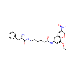 CCOc1cc(NC(=O)CCCCCNC(=O)[C@H](N)Cc2ccccc2)cc2c1OCC([N+](=O)[O-])=C2 ZINC001772638638