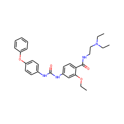CCOc1cc(NC(=O)Nc2ccc(Oc3ccccc3)cc2)ccc1C(=O)NCCN(CC)CC ZINC000028392291