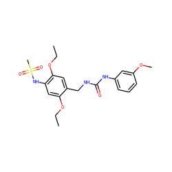 CCOc1cc(NS(C)(=O)=O)c(OCC)cc1CNC(=O)Nc1cccc(OC)c1 ZINC000474609841