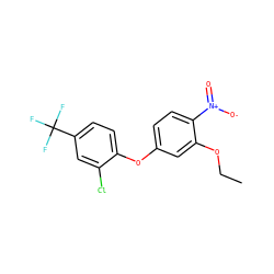 CCOc1cc(Oc2ccc(C(F)(F)F)cc2Cl)ccc1[N+](=O)[O-] ZINC000002006235
