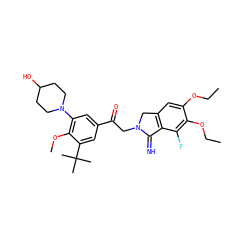 CCOc1cc2c(c(F)c1OCC)C(=N)N(CC(=O)c1cc(N3CCC(O)CC3)c(OC)c(C(C)(C)C)c1)C2 ZINC000116952060