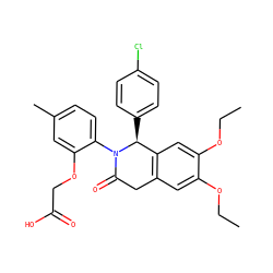 CCOc1cc2c(cc1OCC)[C@H](c1ccc(Cl)cc1)N(c1ccc(C)cc1OCC(=O)O)C(=O)C2 ZINC000118796266