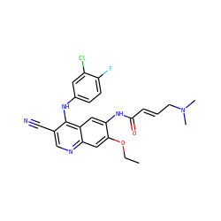 CCOc1cc2ncc(C#N)c(Nc3ccc(F)c(Cl)c3)c2cc1NC(=O)/C=C/CN(C)C ZINC000000602803
