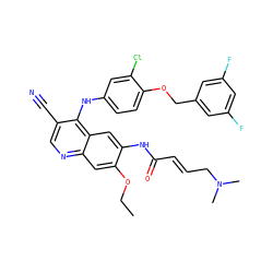 CCOc1cc2ncc(C#N)c(Nc3ccc(OCc4cc(F)cc(F)c4)c(Cl)c3)c2cc1NC(=O)/C=C/CN(C)C ZINC000028123759