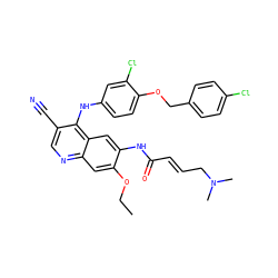 CCOc1cc2ncc(C#N)c(Nc3ccc(OCc4ccc(Cl)cc4)c(Cl)c3)c2cc1NC(=O)/C=C/CN(C)C ZINC000028119804