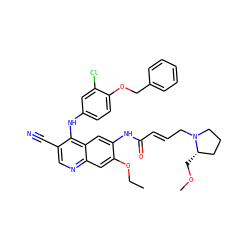 CCOc1cc2ncc(C#N)c(Nc3ccc(OCc4ccccc4)c(Cl)c3)c2cc1NC(=O)/C=C/CN1CCC[C@@H]1COC ZINC000096306995