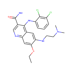 CCOc1cc2ncc(C(N)=O)c(Nc3cccc(Cl)c3Cl)c2cc1NCCN(C)C ZINC000040919079
