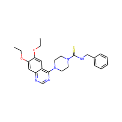 CCOc1cc2ncnc(N3CCN(C(=S)NCc4ccccc4)CC3)c2cc1OCC ZINC000013528756